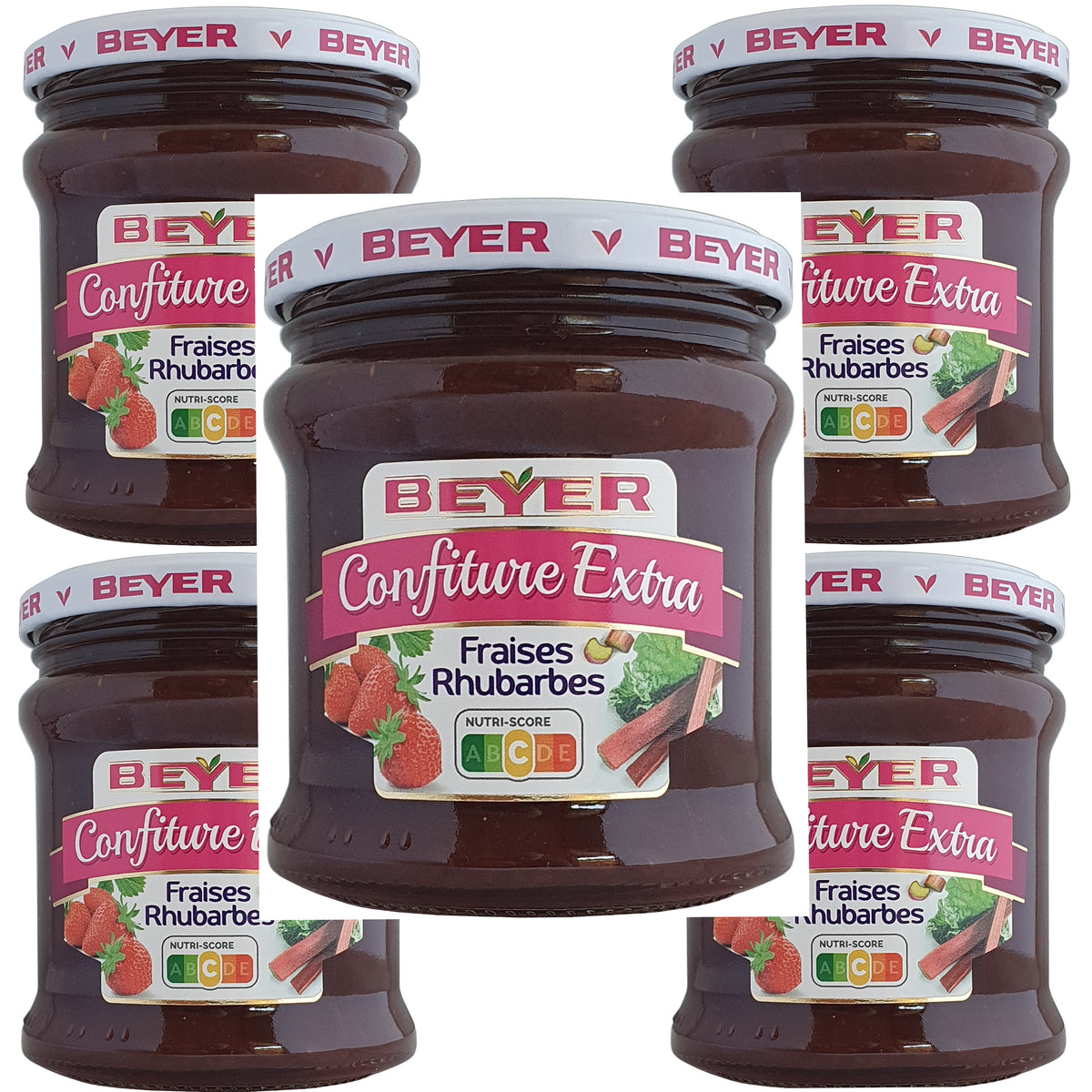 Beyer Erdbeer – Rhabarber Konfitüre 5x370g Glas