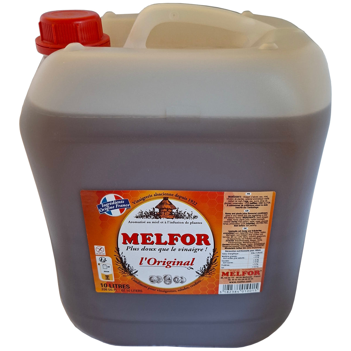 Melfor Essig mit Honig und Kräutertee aromatisiert 10 Liter Kanister