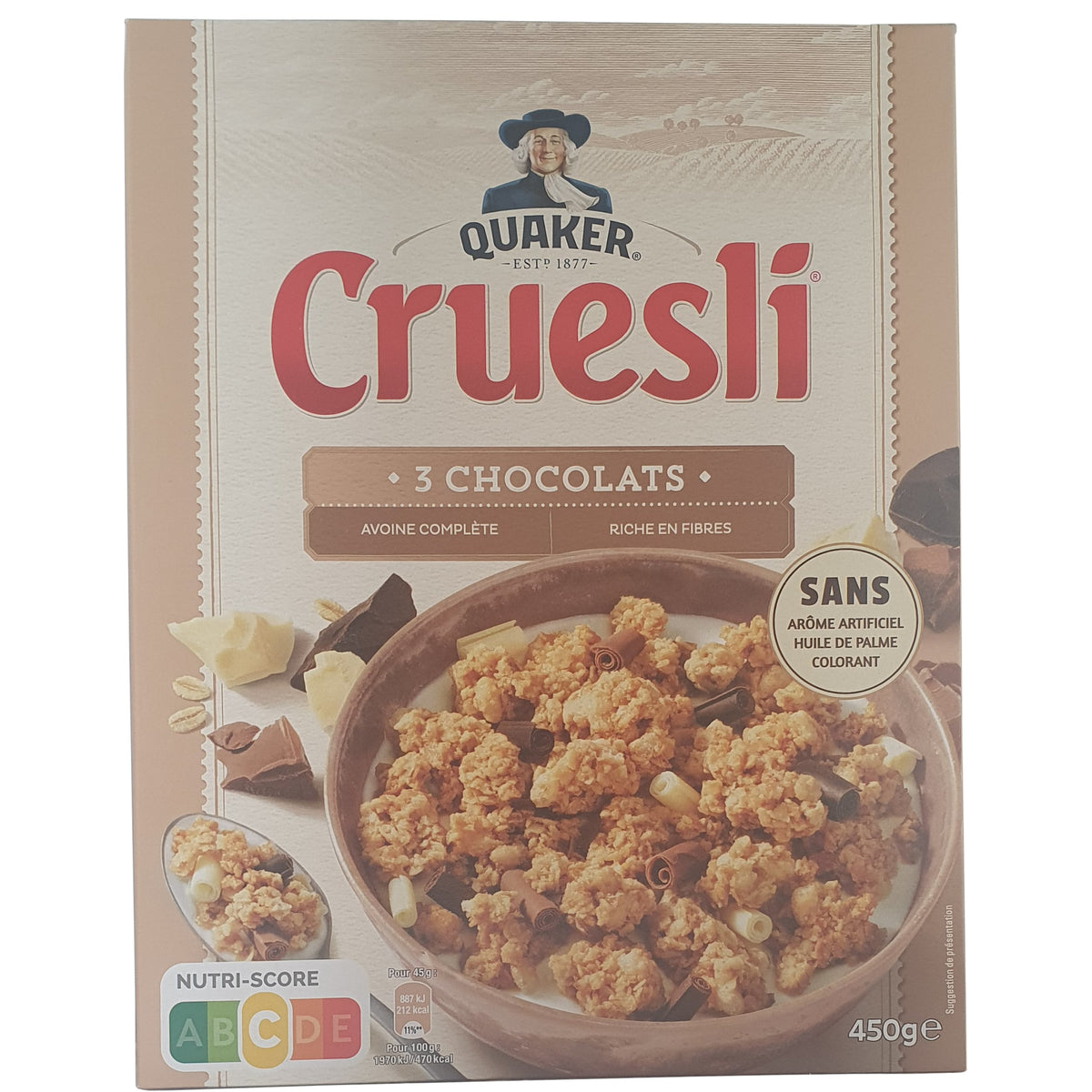Quaker Cruesli mit 3 Sorten Schokolade 450g Packung