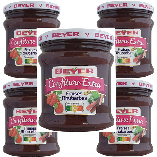 Beyer Erdbeer – Rhabarber Konfitüre 5x370g Glas