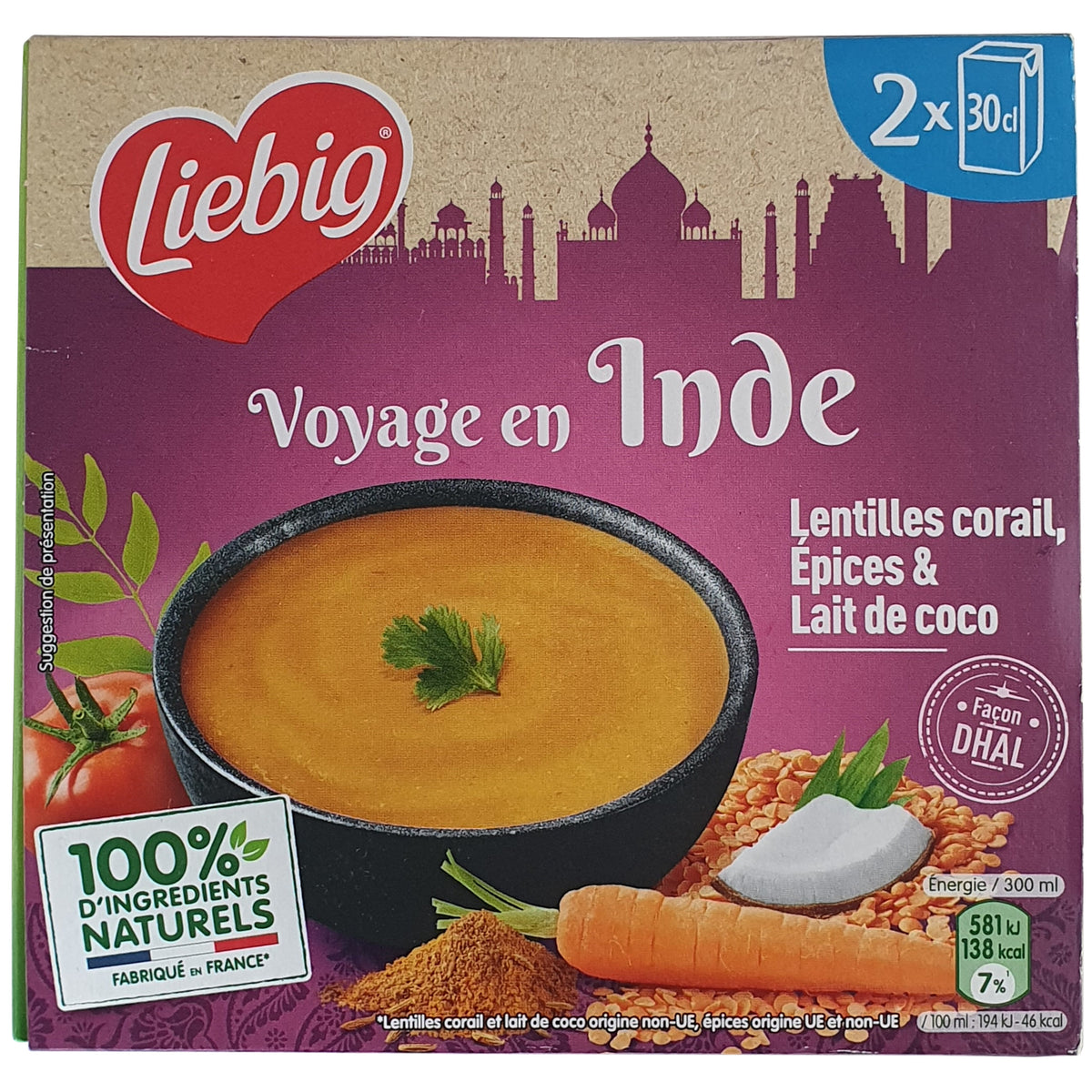 Liebig Indische Suppe mit Korallenlinsen, Gewürzen und Kokosmilch 2x300ml Packung
