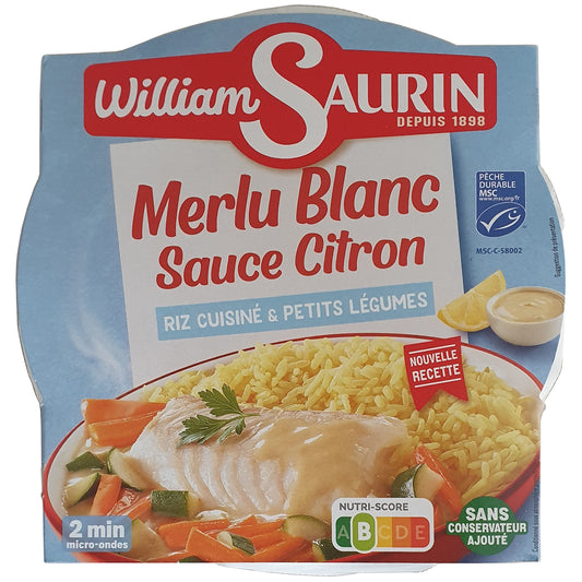 William Saurin Mikrowellengericht Weißer Seehecht mit Zitronensauce, Reis und Gemüse 300g Schale